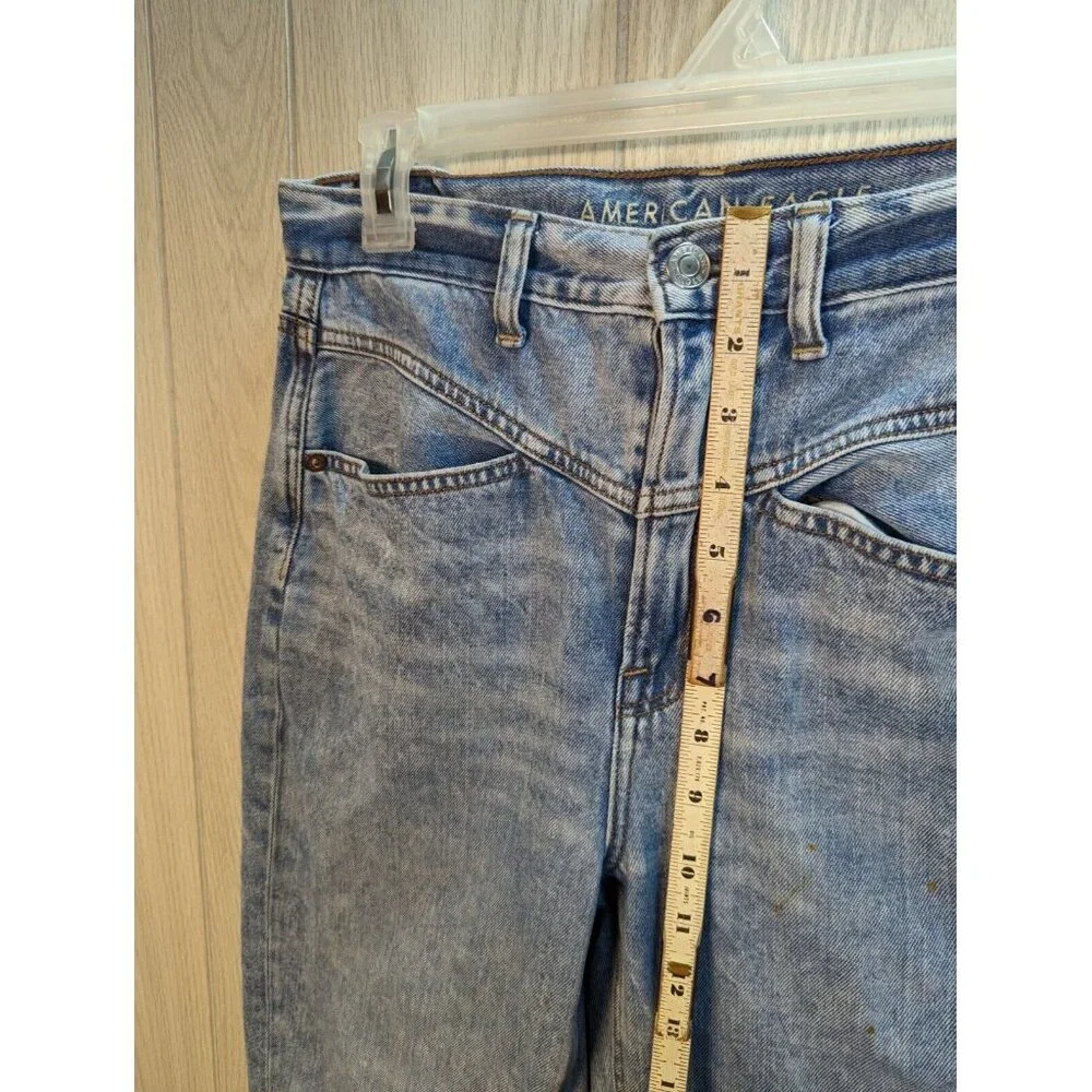 Distressed American Eagle Mom Jeans Womens Size 6 Stretch Blue Mid Rise Denim